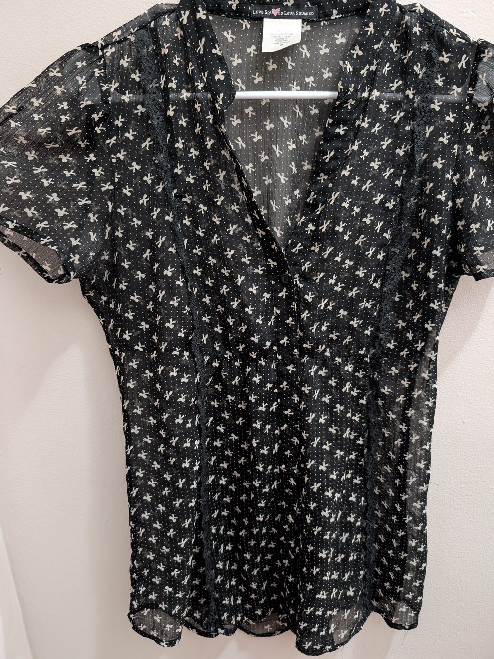 Love Squared Floral Sheer Blouse in Black & White Size Medium